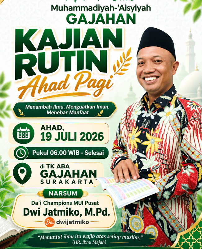 Muhammadiyah-'Aisyiyah Gajahan Gelar Kajian Rutin Ahad Pagi, Hadirkan Da'i Champions MUI Pusat