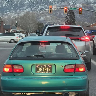 License plate: IBFARTN,  State: UT
