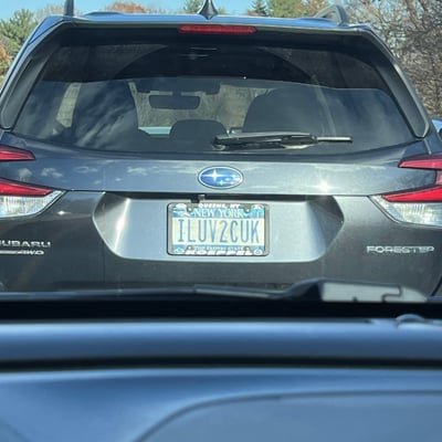 License plate: ILUV2CUK,  State: NY