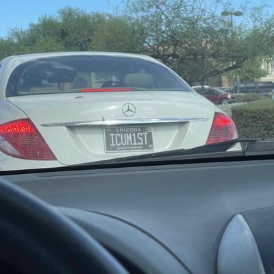 License plate: ICUM1ST,  State: AZ