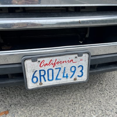 License plate: 6ROZ493, State: CA
