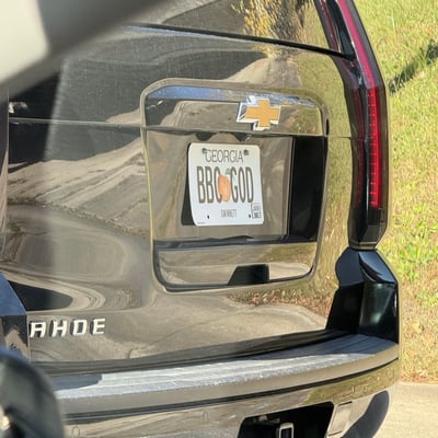 License plate: BBCGOD,  State: GA
