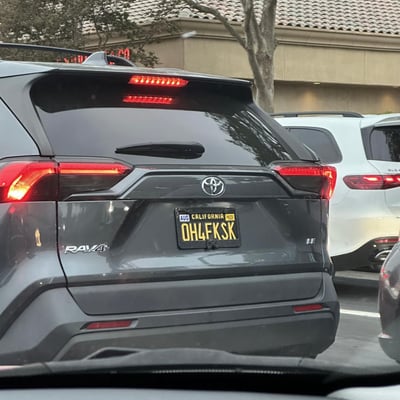 License plate: OH4FKSK, State: CA
