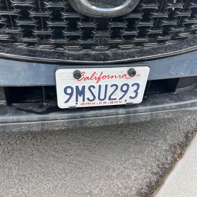 License plate: 9MSU293, State: CA