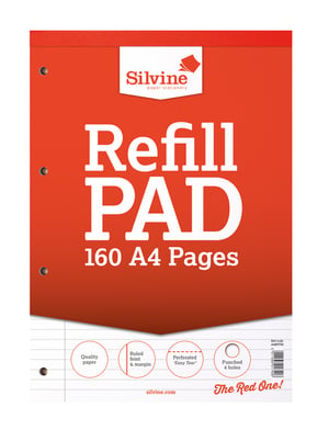 SIlvine A4 Refill Pad 160 Pages Feint Margin from Harrisons Direct