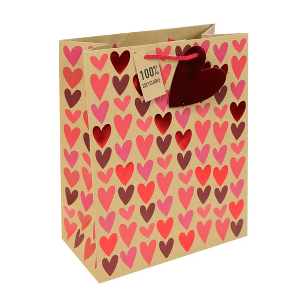 Valentine's Gift Bag Large Kraft Hearts from Harrisons Direct