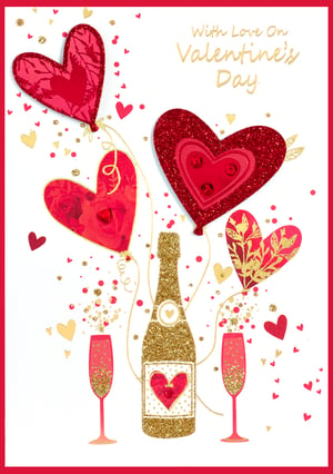 Valentine's Day Card Isabel's Garden Open - Hearts and Bubbly from Harrisons Direct