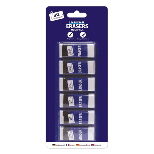 Just Stationery White Erasers 6 Pack from Harrisons Direct