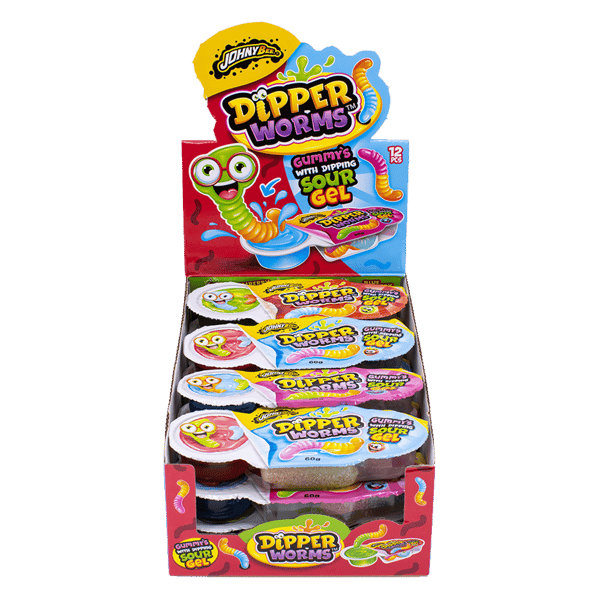 Johny Bee Dipper Worms Gummy's with Dipping Sour Gel 60g from Harrisons Direct