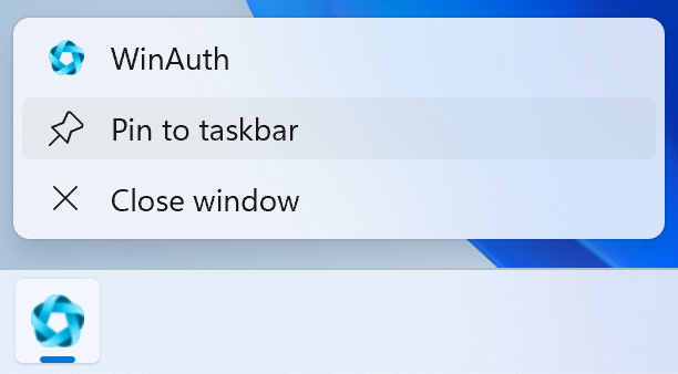 WinAuth Windows Taskbar
