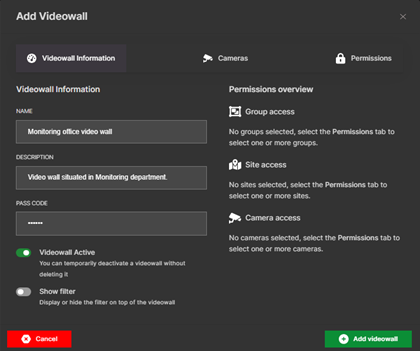 Add videowall information and permissions overview