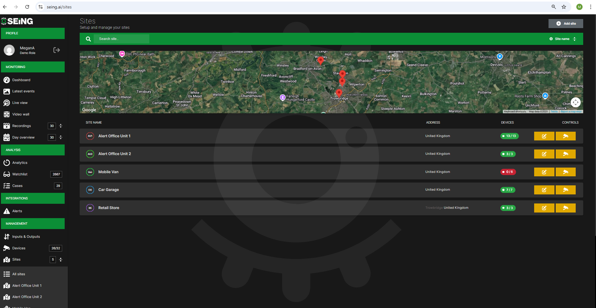 Set up sites on SEiNG cloud cctv