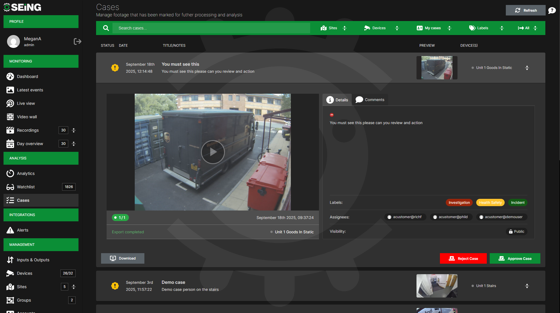 SEiNG Cloud CCTV investigation tracking cases