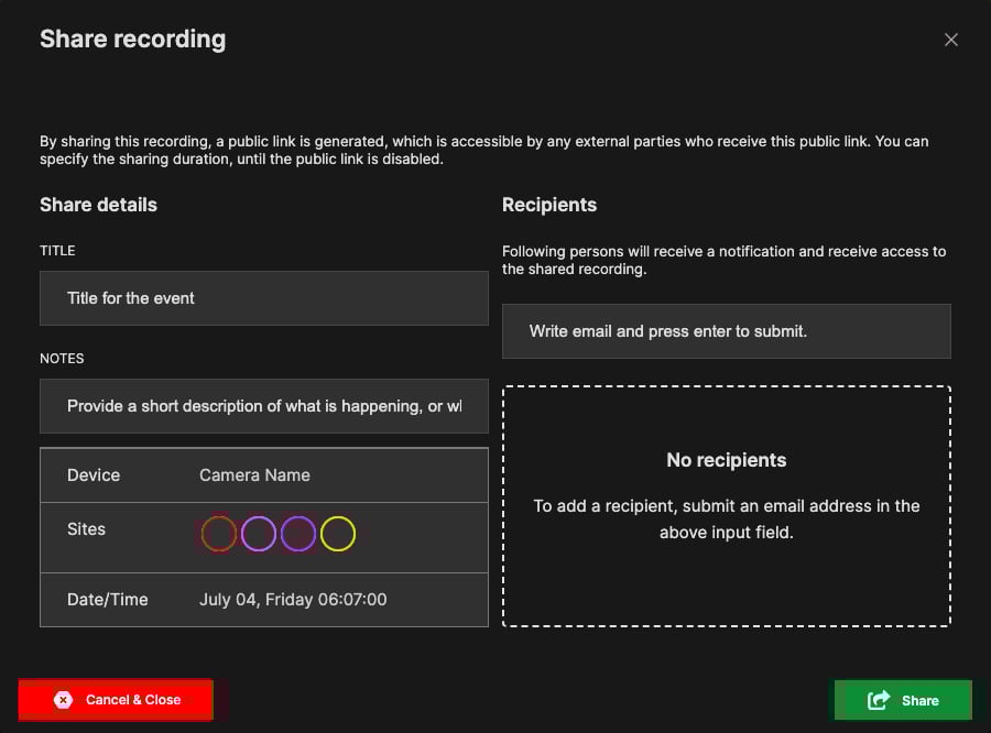 Share Recording Modal