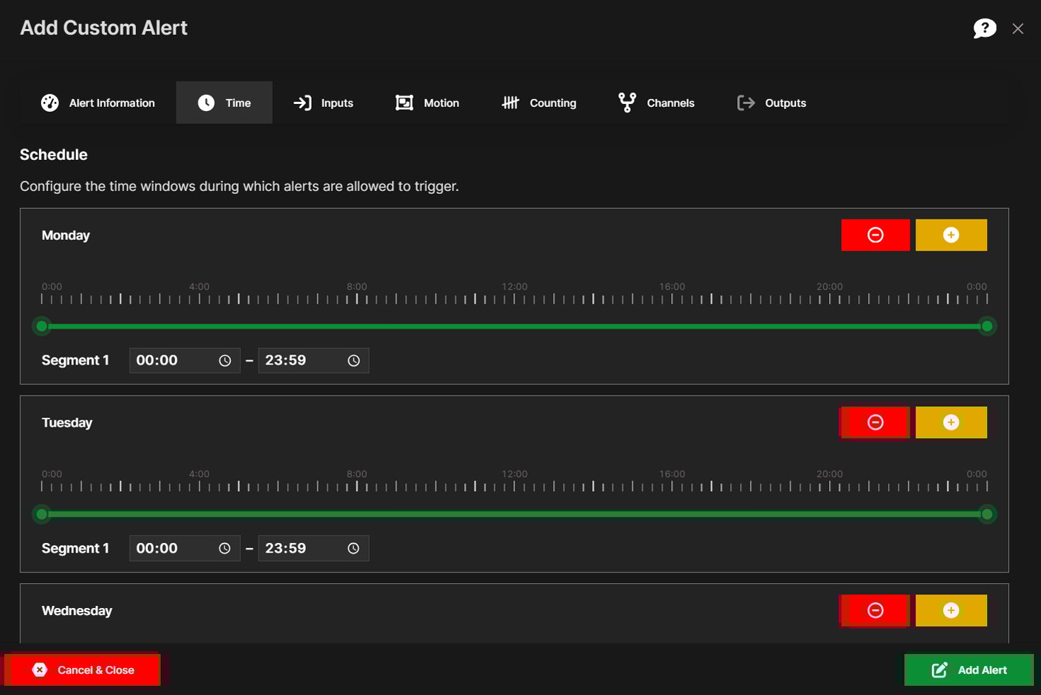 Adjust timeline cctv alert