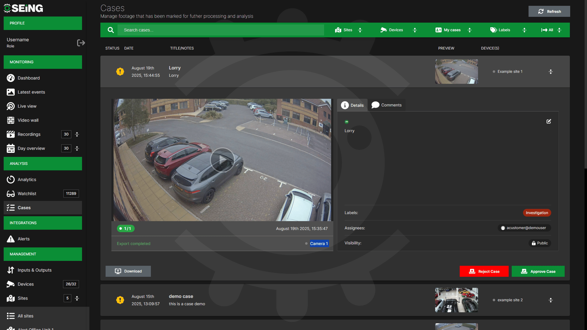 Keep track of investigations with SEiNG Cloud CCTV case tracking