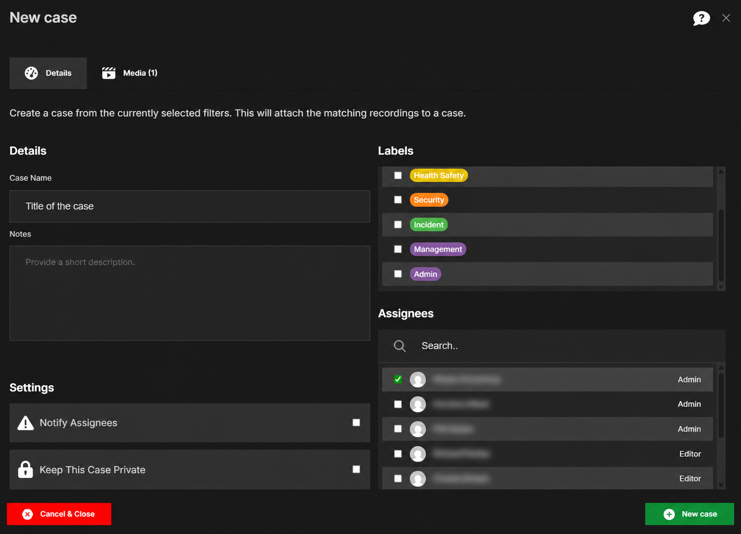 Create a Case SEiNG - add case
