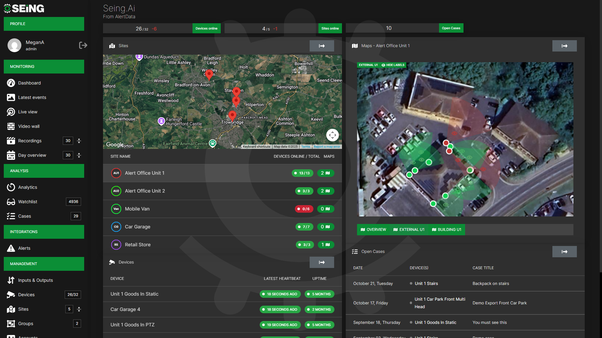 SEiNG managed VSaaS dashboard
