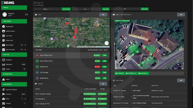 SEiNG managed VSaaS dashboard