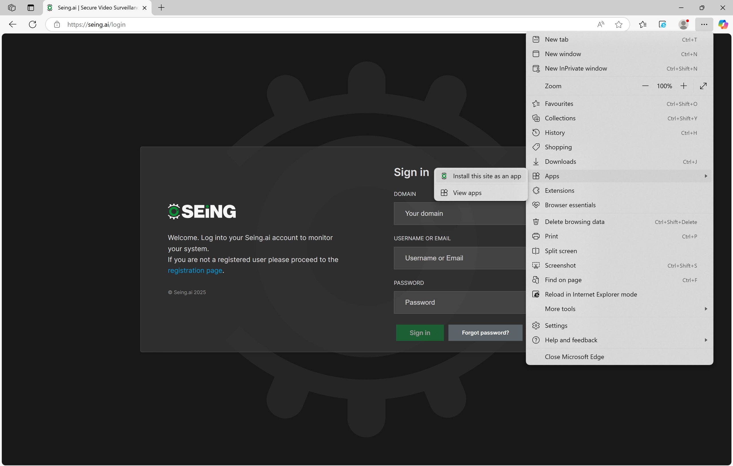 Edge Install this site as an app
