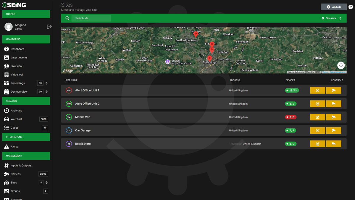 Managing multiple sites Cloud CCTV