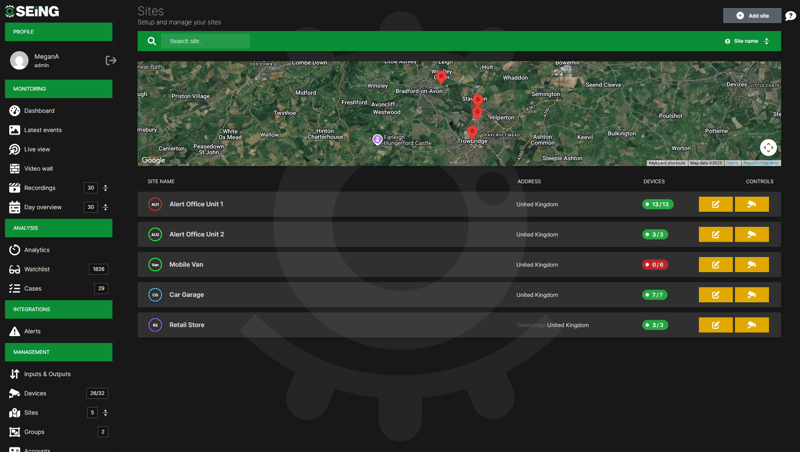 Managing multiple sites Cloud CCTV