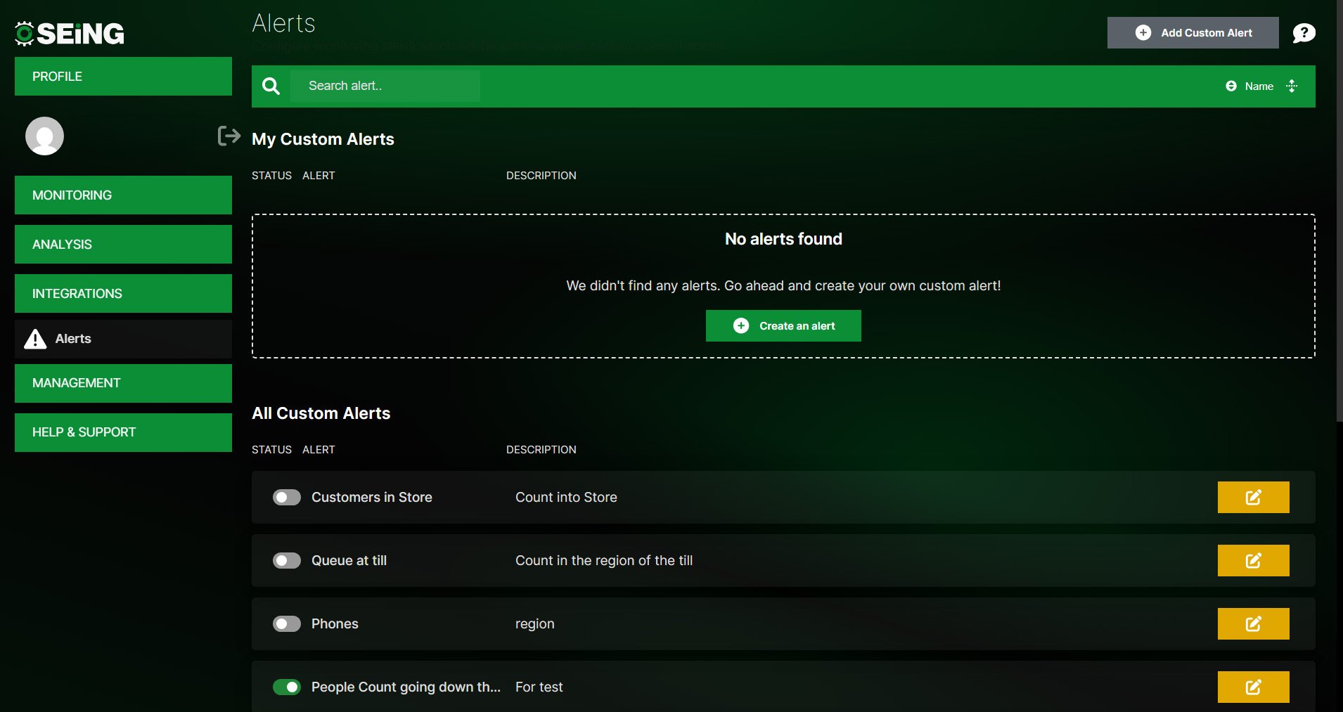 Add custom alert tab