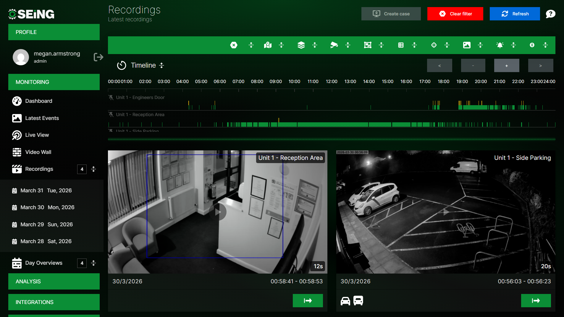 SEiNG recordings with a timeline view