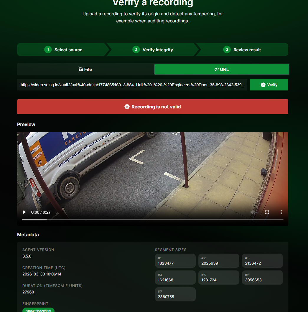 SEiNG's CCTV video verification feature