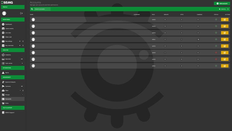 Creating user accounts in SEiNG