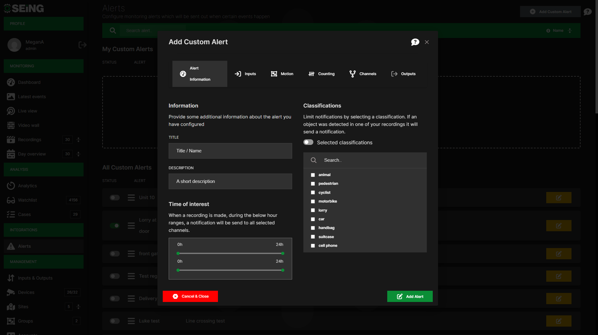 Cloud CCTV custom alerts