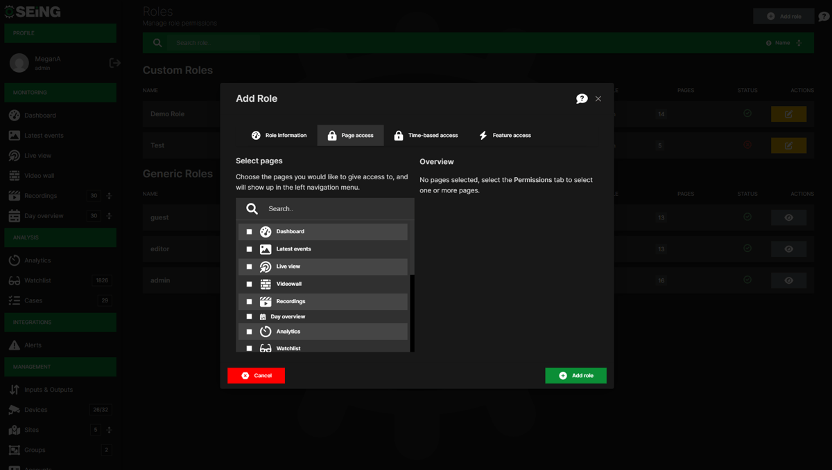Roles in SEiNG granular access control