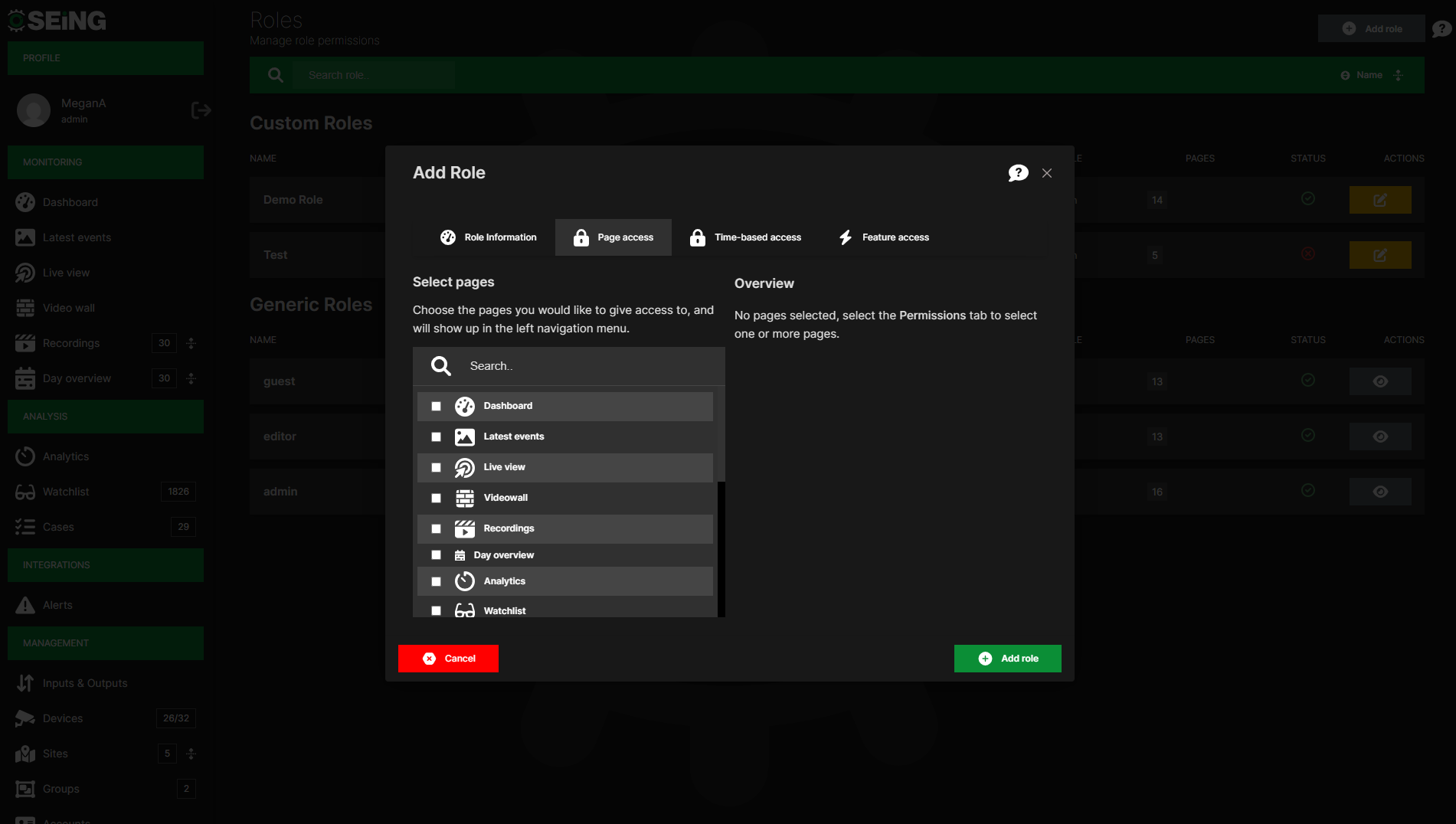 Roles in SEiNG granular access control