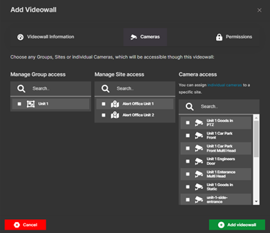 Videowall add cameras configuration