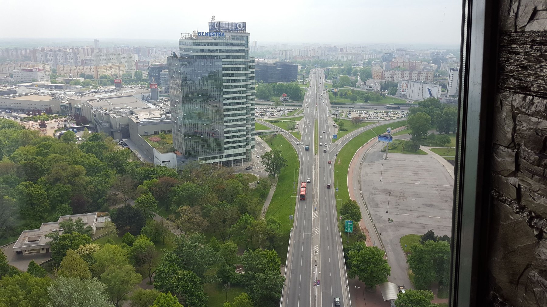 A dual carriageway viewed from above.