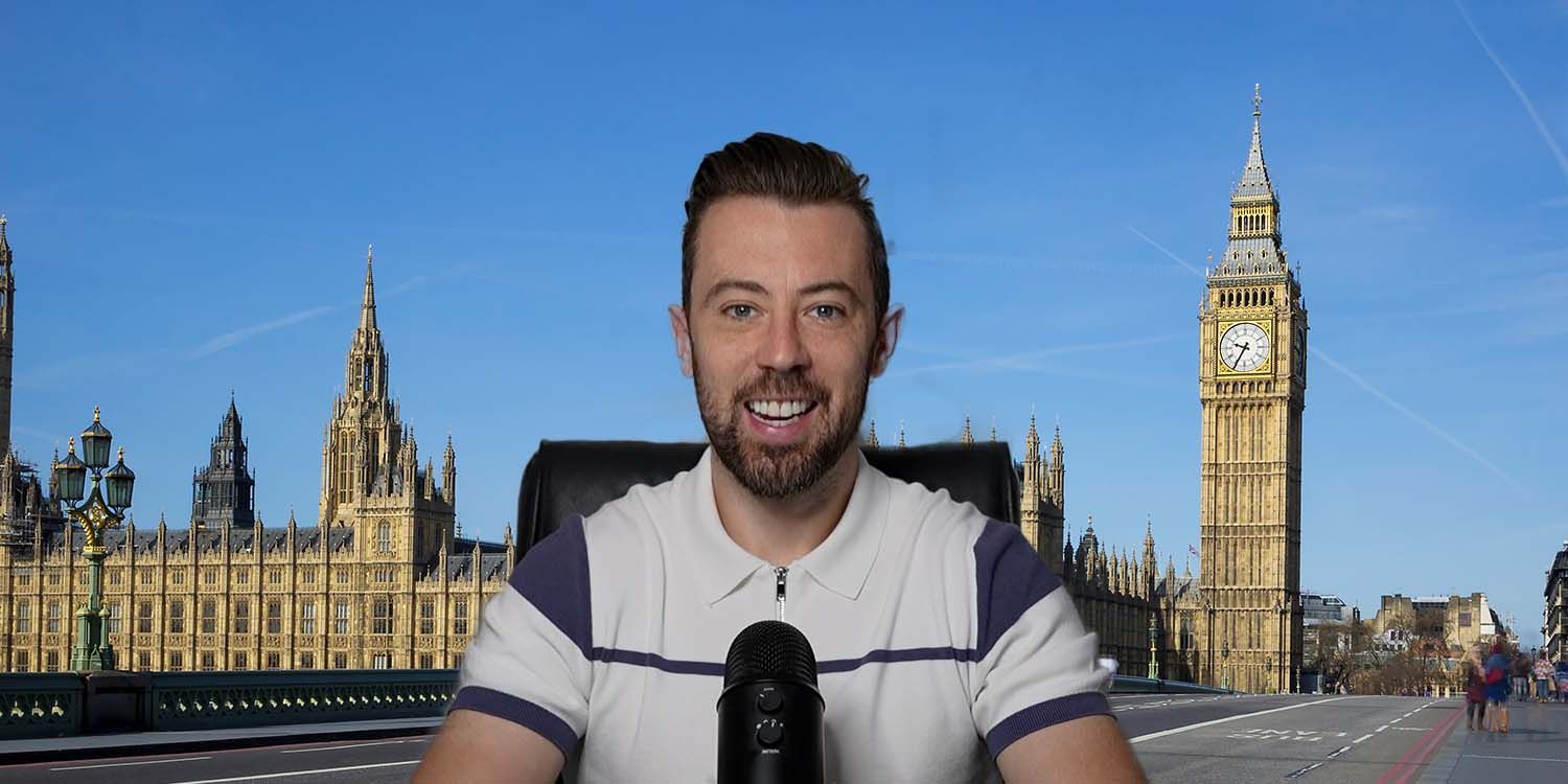 Joshua Thompson in front of the Houses of Parliament