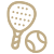 Icon of a tan padel racket with a ball on a transparent background.