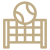 Icon of a tennis ball and net in beige tones, symbolising tennis holidays.