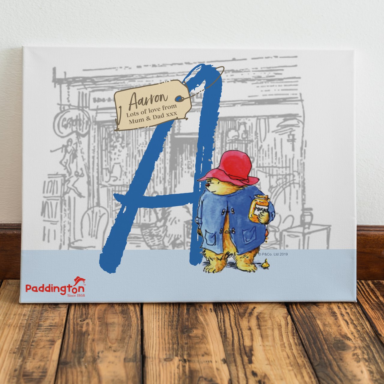 Personalised Paddington Bear Initial Canvas