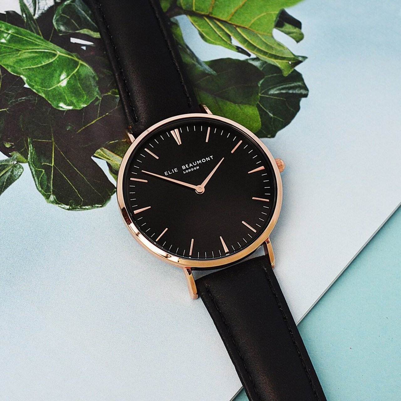 Personalised Ladies Black Leather Watch - Your Message