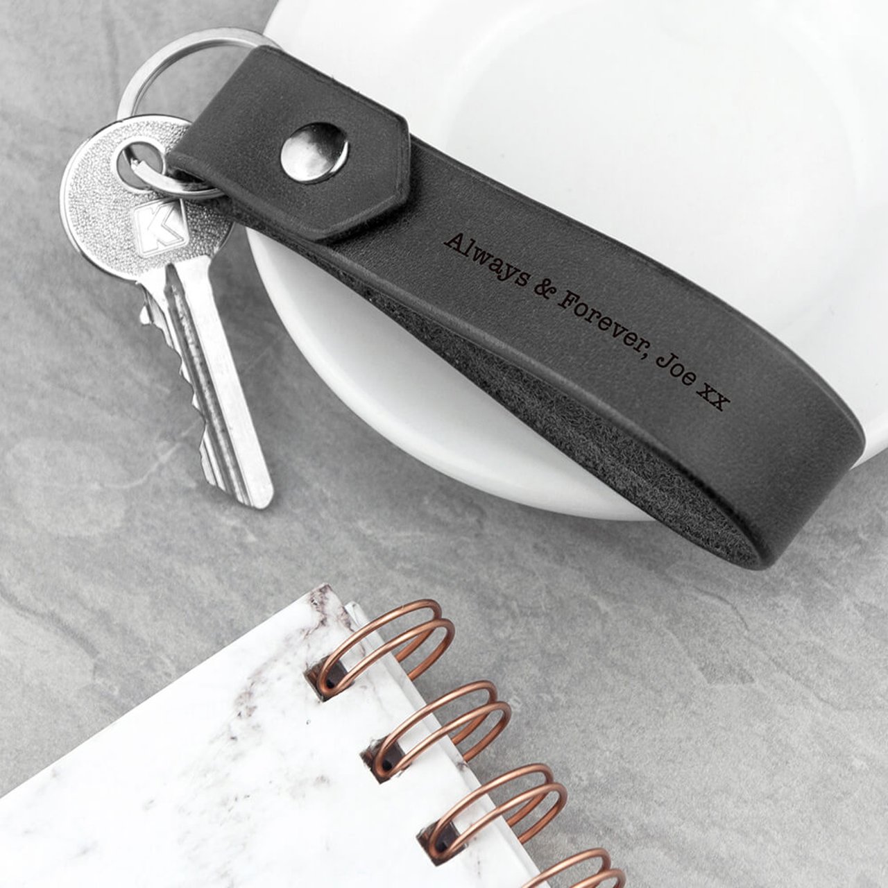 Personalised Black Leather Key Ring - Any Message