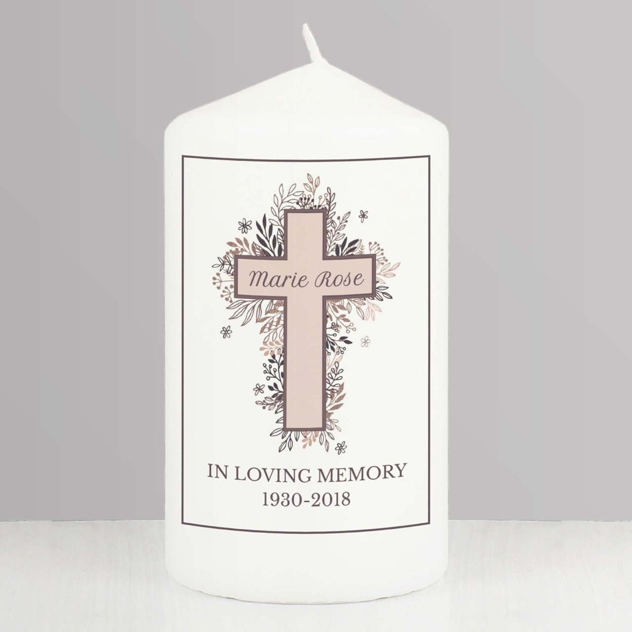 Personalised Floral Cross Pillar Candle