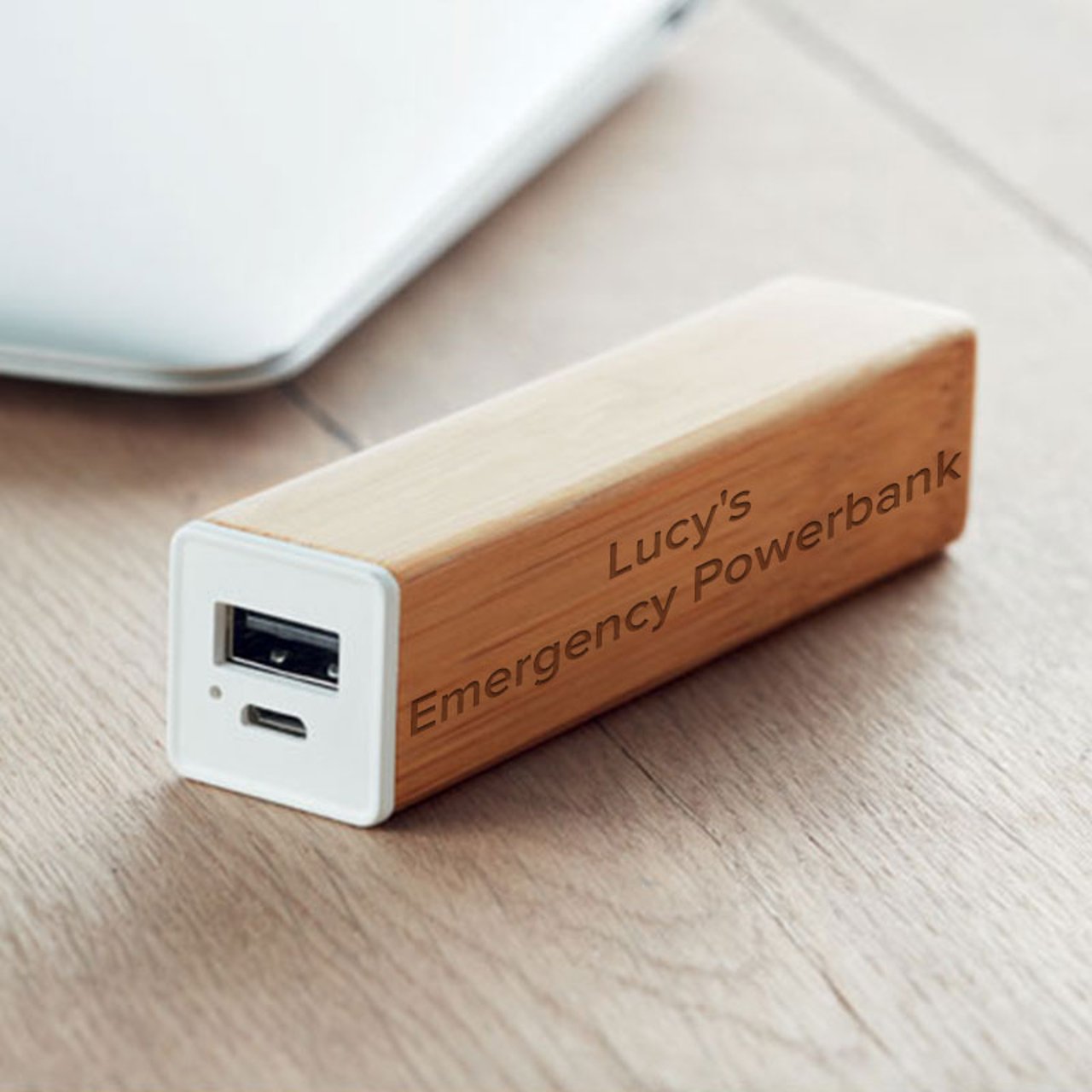 Personalised USB Bamboo 2200mah Powerbank