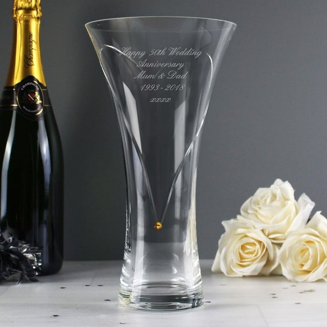 Personalised Large Hand Cut Gold Diamante Heart Vase with Swarovski Elements