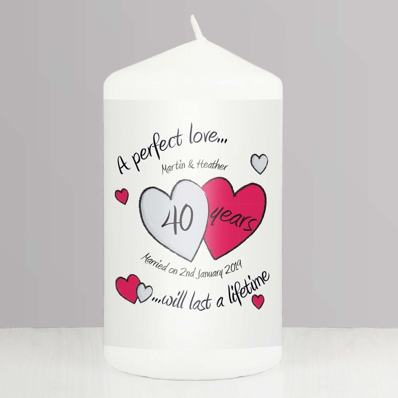 Personalised A Perfect Love Ruby Anniversary Candle