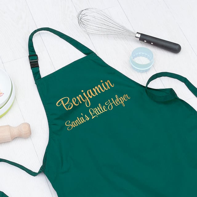 Personalised Santas Little Helper Childrens Green Waterproof Apron