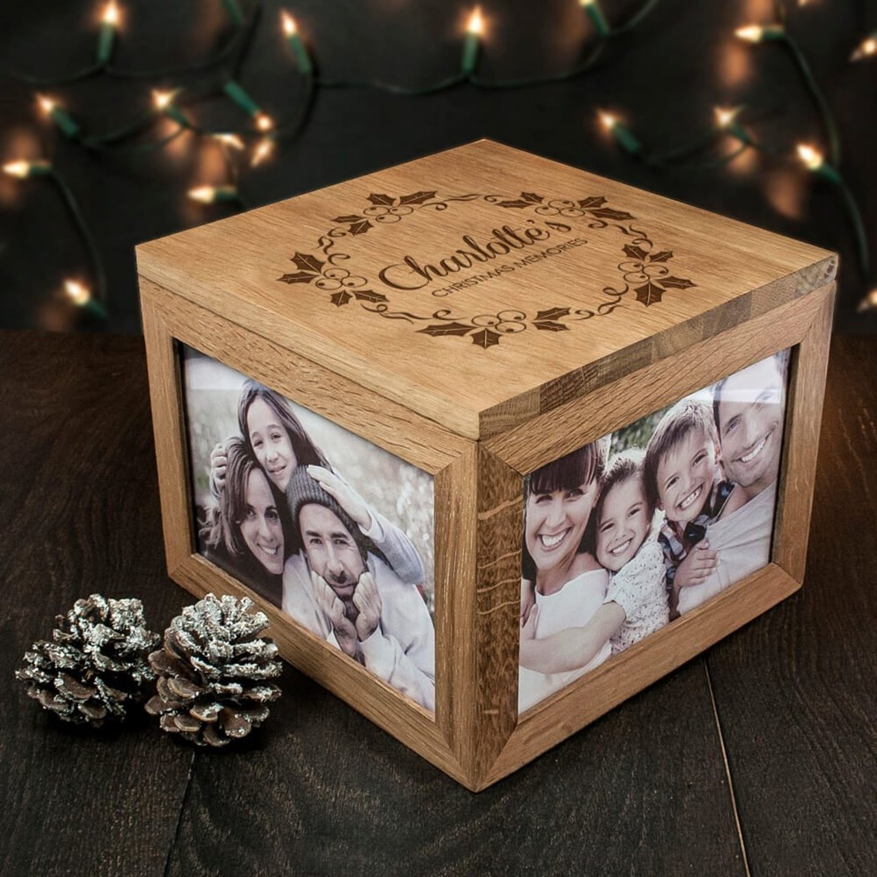 Personalised Oak Photo Keepsake Box - Christmas Memories