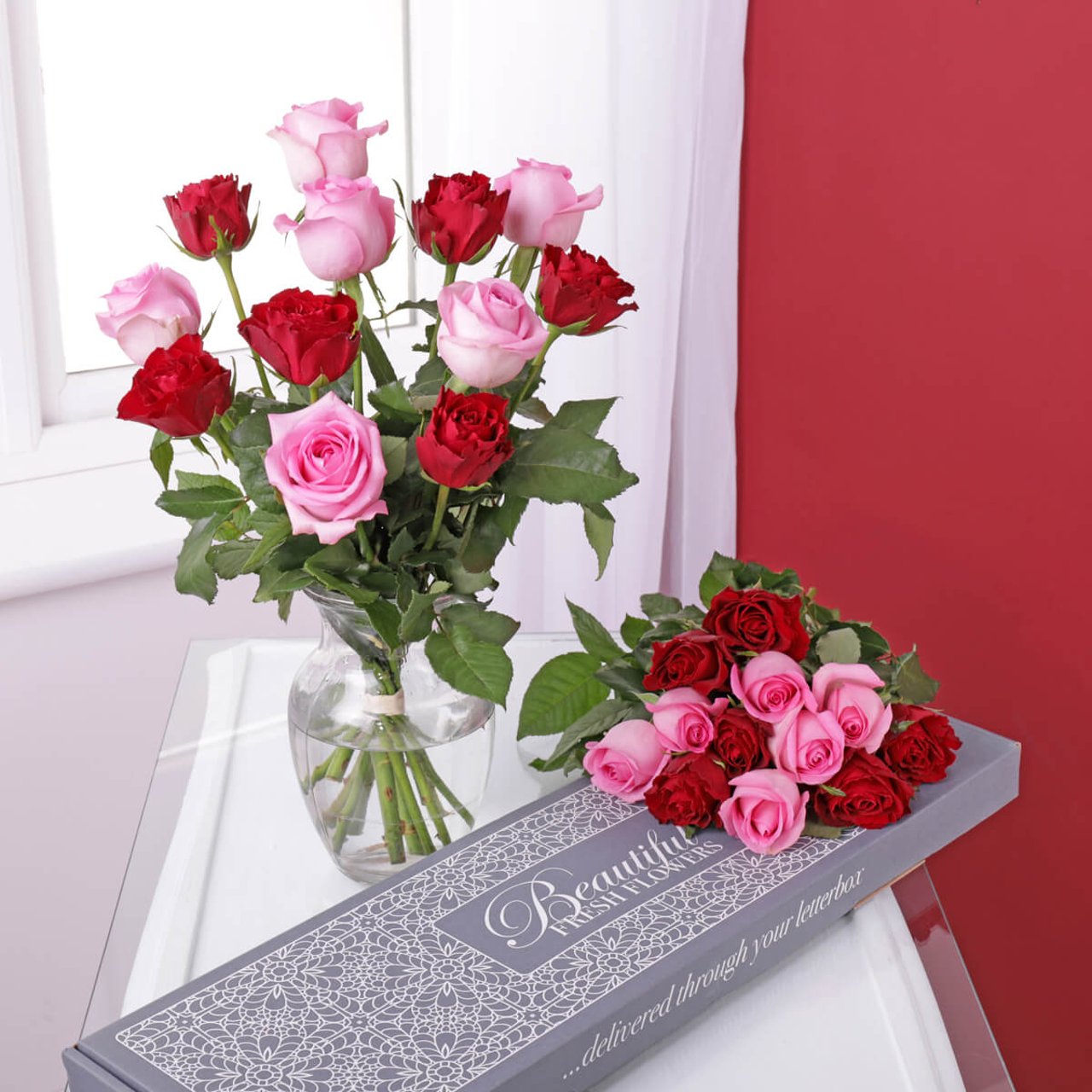 Personalised Letterbox Roses - Pink & Red