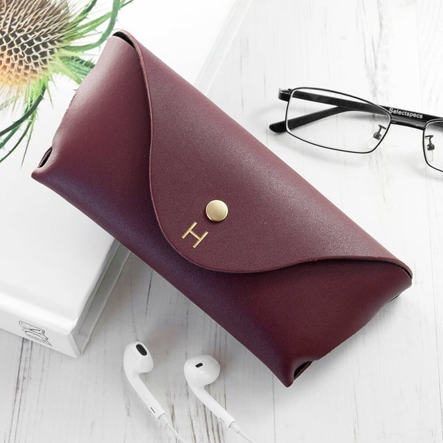 Personalised Luxury Leather Glasses Case - Burgundy