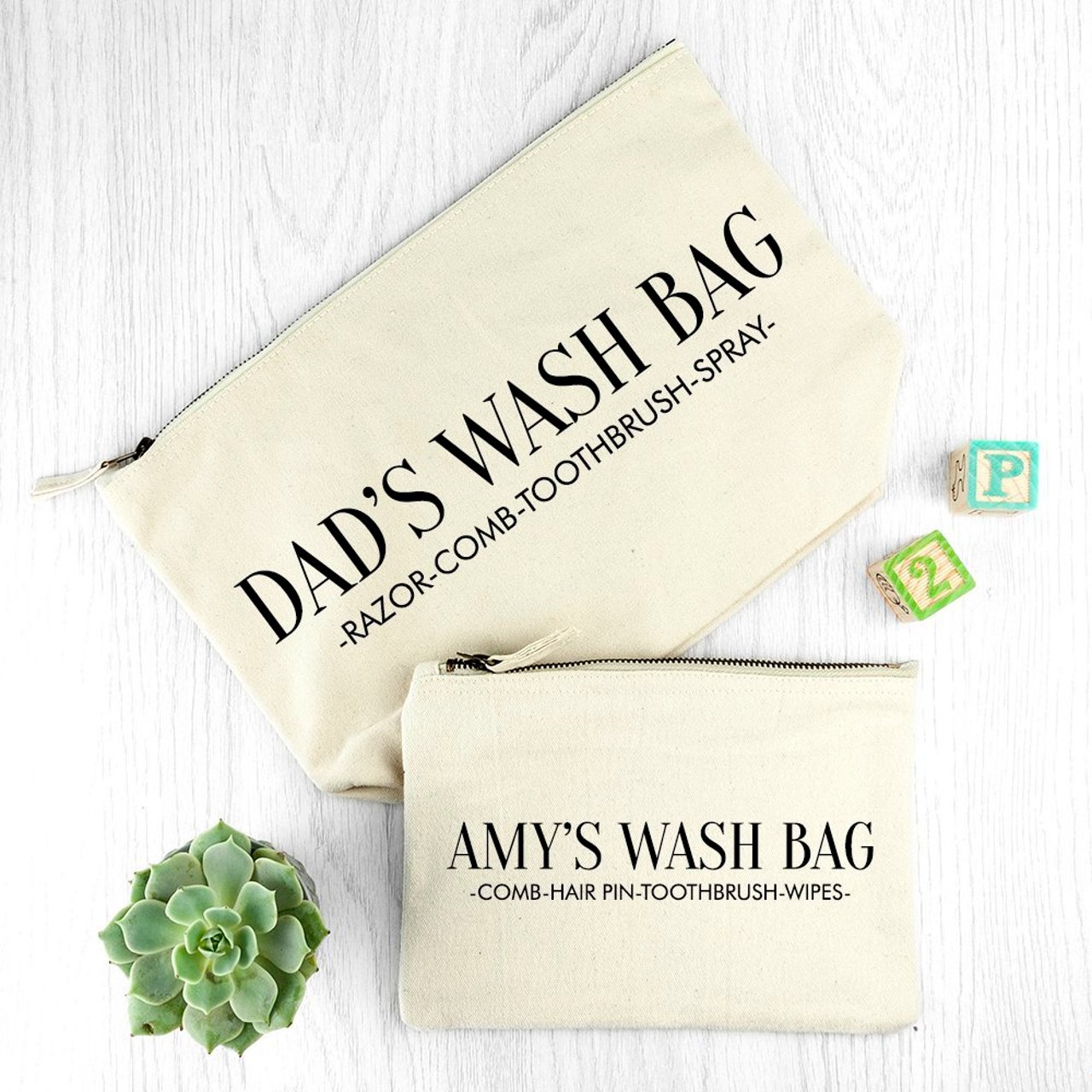 Personalised Wash Bag - Cream - Daddy (and me)